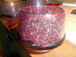 Bubble Glass Candle Holders Purple Hand Blown Votive Tealight SET OF 2 - £19.35 GBP