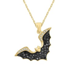 Real White Moissanite Bat Pendant 18&quot; Necklace 14K Yellow Gold Plated Silver - £110.35 GBP