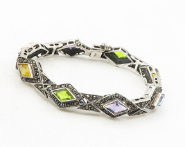 925 Sterling Silver - Vintage Amethyst &amp; Multi-Stone Chain Bracelet - BT... - £91.11 GBP