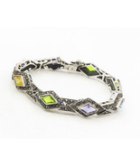 925 Sterling Silver - Vintage Amethyst &amp; Multi-Stone Chain Bracelet - BT... - €101,03 EUR