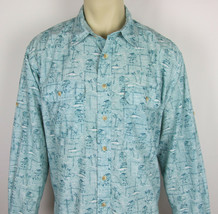 LL Bean Nylon shirt long sleeve button front casual fish tikis Mens Size XL - £11.78 GBP