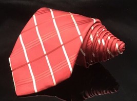 Ike Behar Mens Red White Cross Over Stripe Silk Tie $75 - £25.31 GBP