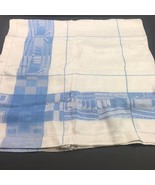 Vintage White Blue White Linen Tablecloth Geometric Print 24&quot;x47&quot; - £31.46 GBP
