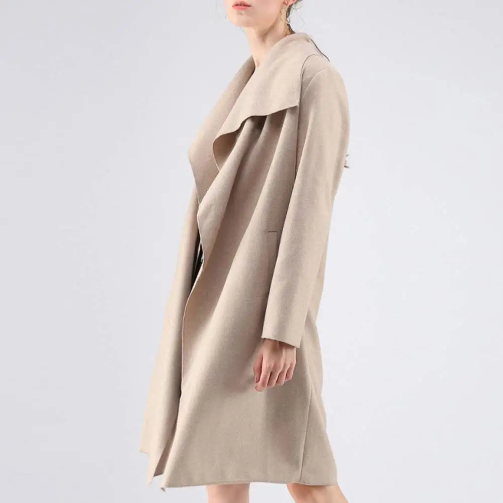 s Coat Autumn Winter en Jacket Solid Color Lapel Tie   Elegant Long Sleeve Simpl - £150.09 GBP