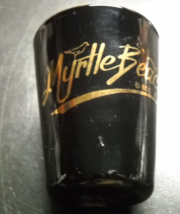 Myrtle Beach South Carolina Shot Glass Black Ceramic with Gold Print and Bird - £5.67 GBP