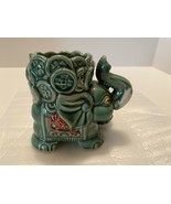 Vintage Ceramic Elephant Planter Green Glazed Trunk Up Planter Oriental ... - $11.00