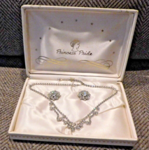 Princess Pride Vintage Rhinestone Necklace &amp; Earrings In Original Gift Box Nwot - £28.17 GBP