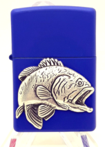 Largemouth Bass Medallion Custom Zippo Lighter Matte Blue Finish - £23.94 GBP