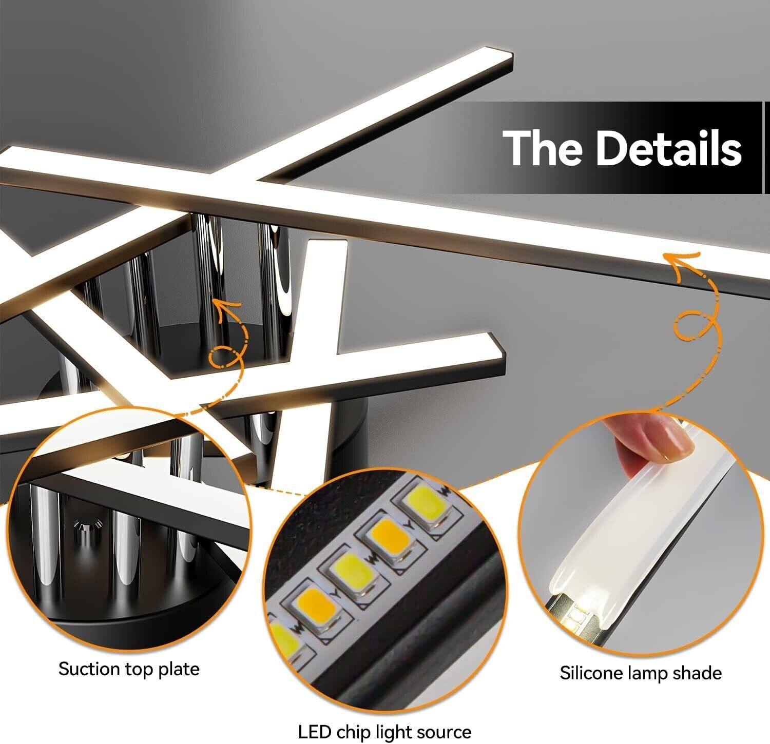 JFHTNFJ 5 Light Black 42w Modern Sputnik LED Ceiling Light Dimmable w Remote Item image 5