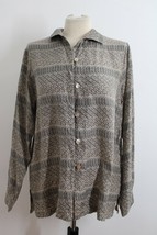Vtg Lee David S Beige Black Geometric Pattern 100% Silk Blouse Top Shirt - £29.71 GBP