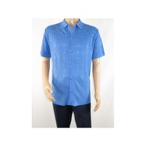 Mens Stacy Adams Italian Style Knit Woven Shirt Short Sleeves 3128 Denim Blue image 2
