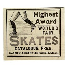 Barney &amp; Berry Ice Skates Worlds Fair 1894 Advertisement Victorian 2 ADB... - $369.57 MXN