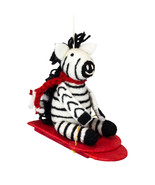 Sledding Zebra 471441 Wild Woolies Felted Sheep Wool Ornament 5.5&quot; L - $27.05 CAD