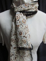 &quot;&quot;BROWN FLOWERS IN CIRCLES ON IVORY BACKGROUND - OBLONG SCARF&quot;&quot; - CEJON - £6.96 GBP