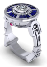 Ufo Robot Silver &amp; Blue Ring BRX60 Mens Woman Ring Costume Metal Robots New - £6.67 GBP