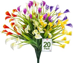 20 Bundles Of Calla Lily (500 Heads) Uv Resistant Faux Fake Plants Plastic - £30.45 GBP