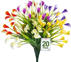 20 Bundles Of Calla Lily (500 Heads) Uv Resistant Faux Fake Plants Plastic - £29.28 GBP