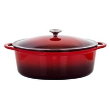 MegaChef 7 Quarts Oval Enameled Cast Iron Casserole in Red Dutch Oven - £73.16 GBP
