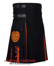 Scottish Halloween Pumpkin Theme Gothic Hybrid Utility Kilt - Black Cotton Kilt - £54.95 GBP+