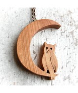 Wooden Moon with Owl Wall Window Decoration Ornament, Owl gift - $36.83 CAD