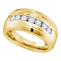 10k Yellow Gold Mens Round Channel-set Diamond Ridged Wedding Band Ring 3/4 - £1,035.78 GBP