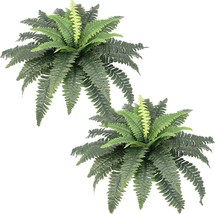 Set Of 2 Bouquets, 23&quot; Large Fake Ferns Faux Boston Fern Bush Plant For Indoors - £33.51 GBP