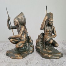 Pair Indian Warrior Spear Bookends Bronze Color Native American OCC@2004 744 - £93.11 GBP