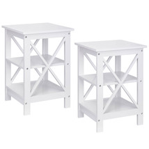 2 Set Of 24&quot; White Chairside End Table Sofa Side Table Storage Shelf Rack White - £97.74 GBP