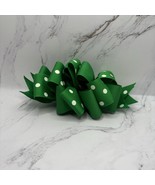 Oversized Grosgrain Green/ White Polka Dot Ribbon Hair Bow  Puffy Barret... - $13.18 CAD