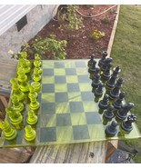 Chess Set | Lime Green | Black | Resin Chess Set | Board Game | Checkers - $75.00