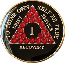 1 Year AA Medallion Black Tri-Plate Siam Red Color Swarovski Crystal Chip - £16.65 GBP