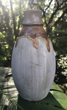 Laurentian Pottery Beige Brwn Tundra Open Decanter Vase Lava Drip Glaze Textured - £35.25 GBP