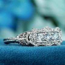 Diamond Vintage Style Three Stone Ring in Solid 14K White Gold - £1,259.06 GBP