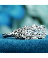 Diamond Vintage Style Three Stone Ring in Solid 14K White Gold - $1,600.00