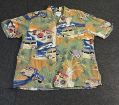 Vtg Hawaiian Shirt Diamond Head Sportswear Aloha Woody Cars Palm Trees Large - £15.45 GBP