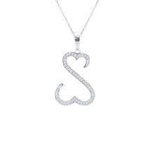 14K White Gold Plated Sterling Open Heart Necklace 18&quot; Chain Women&#39;s Day Gift - £101.86 GBP