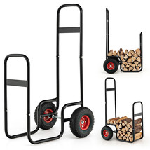 wood Log Carrier Rack place Wood Mover Caddy Dolly Cart w/ Wheel Outdoor - £93.35 GBP