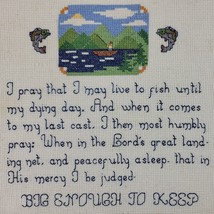 Fishermans Prayer Embroidery Finished Dad Bass Trout Boat Father Vtg - £13.40 GBP