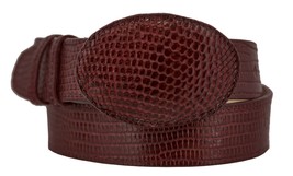 Cowboy Belt Burgundy Leather Real Exotic Lizard Skin Rodeo Dress Buckle ... - £46.90 GBP