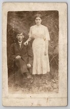 RPPC Young Couple Pose in Tall Grasses Rustic Scene c1907 Postcard I28 - $7.95
