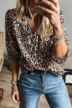 Apricot Leopard V Neck Half Sleeve Blouse NEW - €14,58 EUR