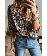 Apricot Leopard V Neck Half Sleeve Blouse NEW - €14,47 EUR