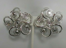 Vintage Sarah Coventry Large Silver-tone Filigree Rhinestone Clip-on Earrings - £18.76 GBP