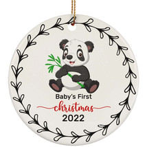 Cute Panda Baby Bear First Christmas Round Ornament Ceramic 2022 Keepsake Gift - £15.62 GBP