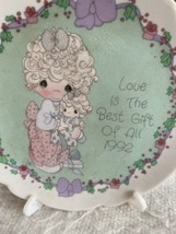 Precious Moments 1992 Porcelain Christmas Mini Plate Easel Love is Best Gift All - $9.50