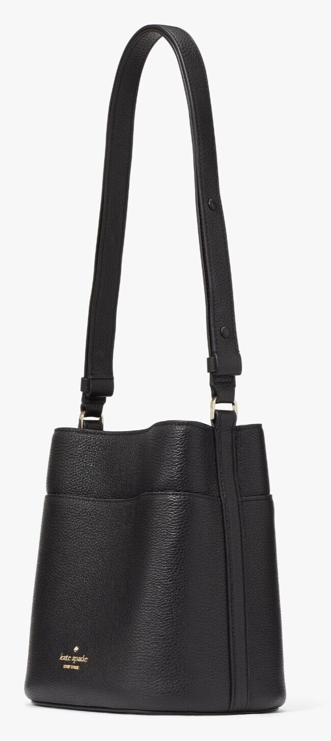 NWB Kate Spade Leila Bucket Bag Pebbled Black Leather Purse KE489 Gift Bag FS