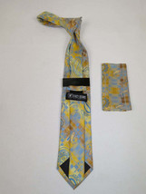 Men's Stacy Adams Necktie and Hankie Set Fancy Design Silky Look SAT42 Gold image 2