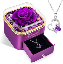 Gifts for Wife from Husband, Preserved Real Purple Rose with Love Necklace,Forev - £28.25 GBP