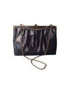 Vintage 50s Leather Shoulder Purse Handbag Adjustable Chain Strap Navy G... - £17.12 GBP