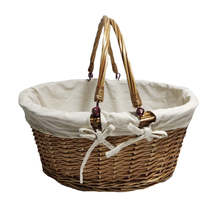 Lined Double Steamed Wicker Shopping Basket With Swing Handles - £31.51 GBP